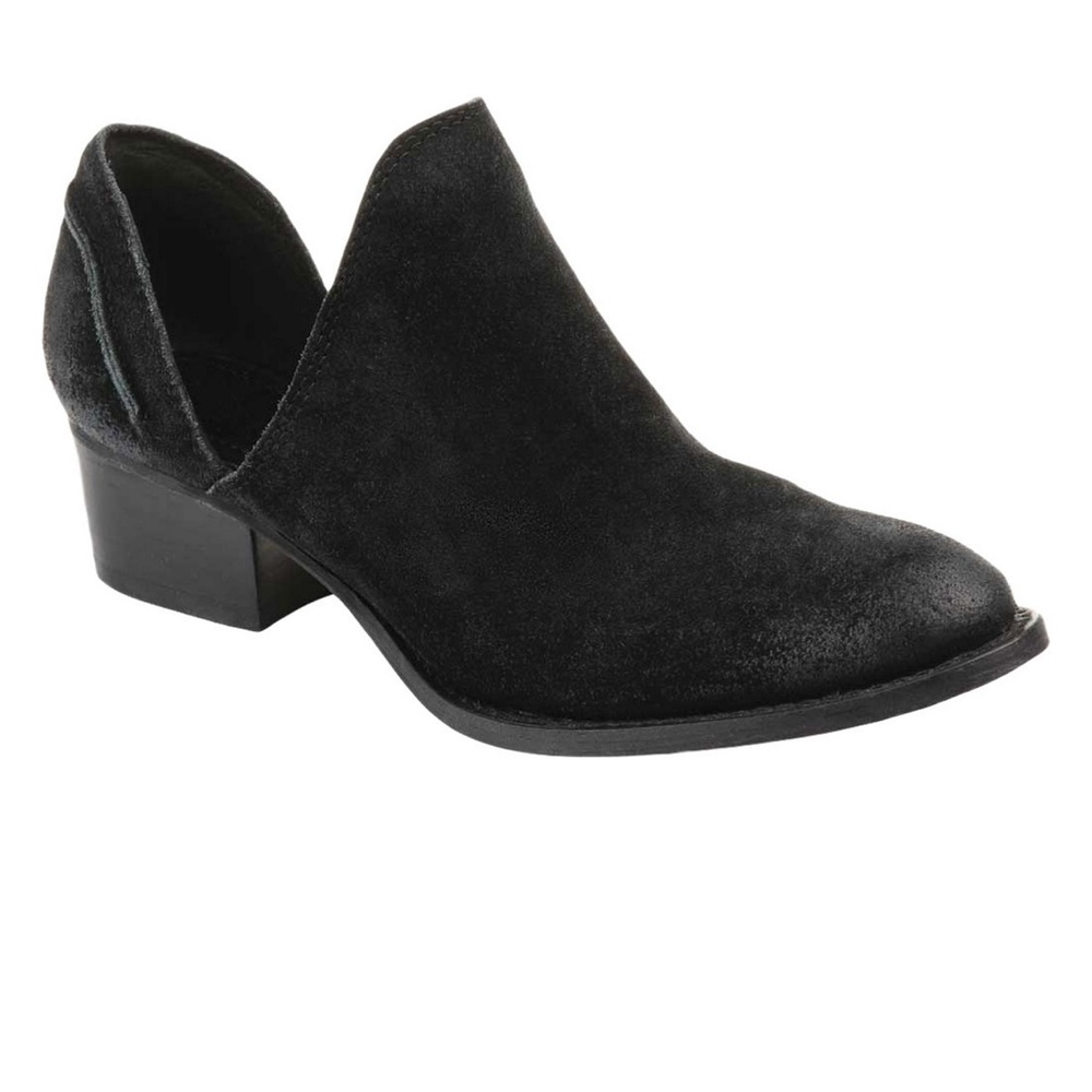 Womens Black V Cutout Comfort Jonesy Almond Toe Block Heel Slip On Bootie